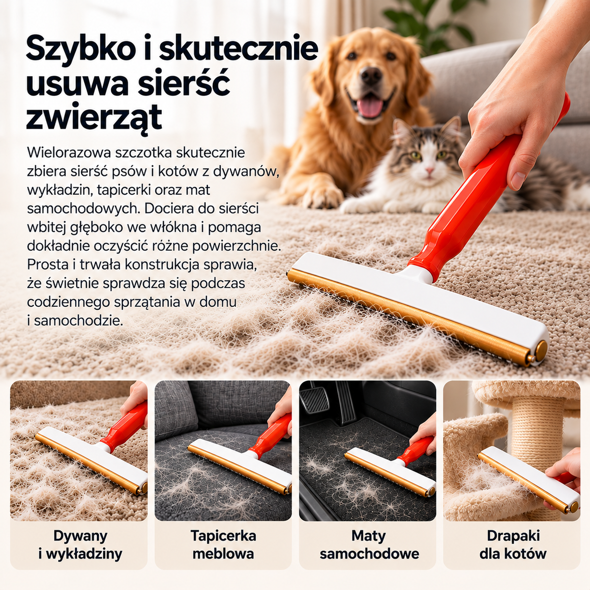 Zgarniak™ | Przyrząd do usuwania sierści z dywanu